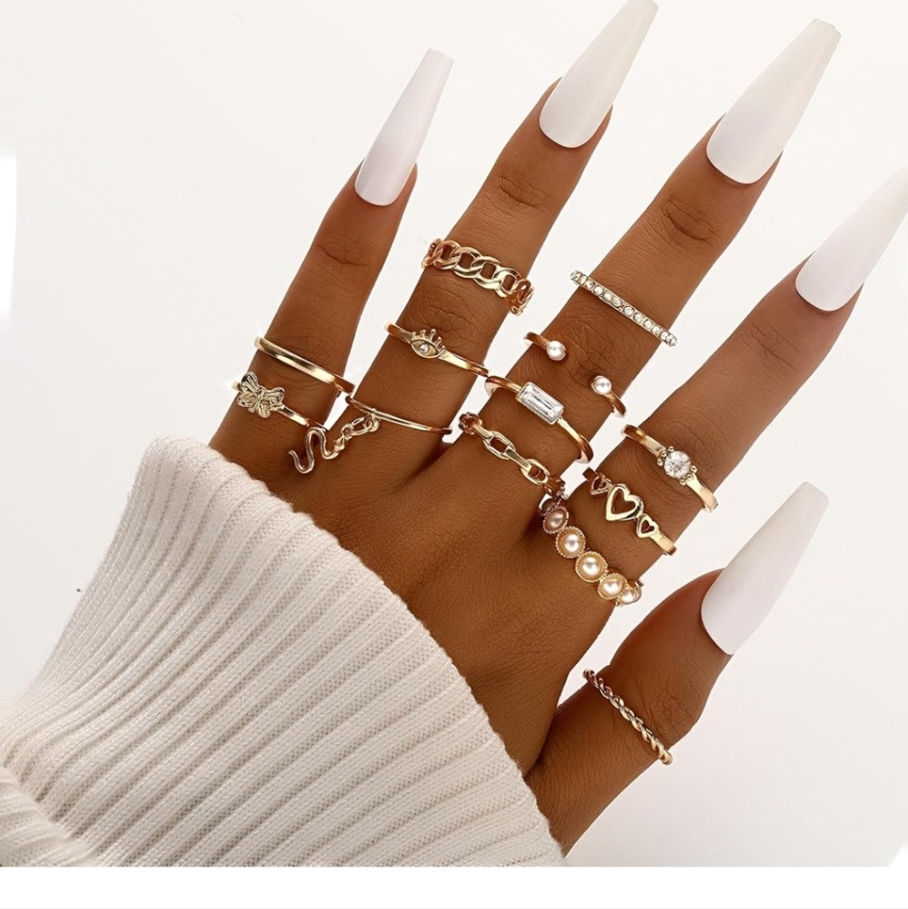 Gold Multi-Stack Midi & Knuckle Ring Set - Women'… - image 3